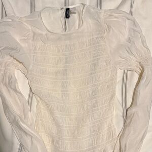 Zara Cream Textured Long Sleeve Blouse